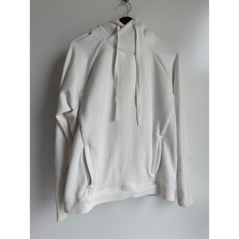 Alo Yoga Frost Faux Sherling Lined White Fleece Sherpa Hooded Sweatshirt S/M